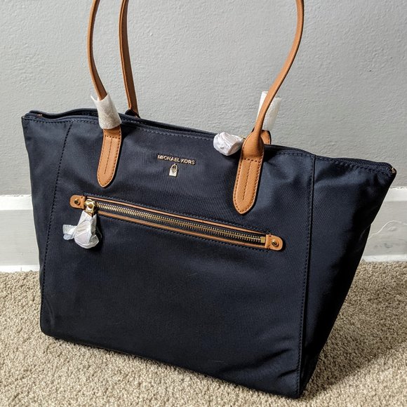 MICHAEL Michael Kors Handbags - Michael Kors Kelsey Large Top Zip Nylon Tote Navy